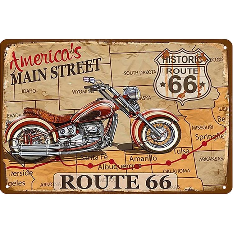 America's Main Street Route 66 Motorcycle - Vintage Tin Signs/Wooden Signs - 7.9x11.8in & 11.8x15.7in