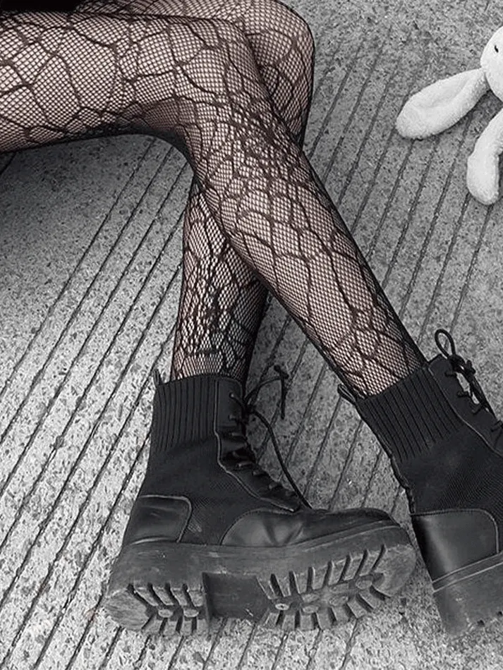 Brownm Mesh Spider Web Tights