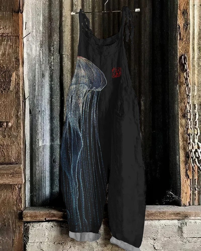 Vintage Jellyfish Japanese Art Loose Casual Jumpsuit