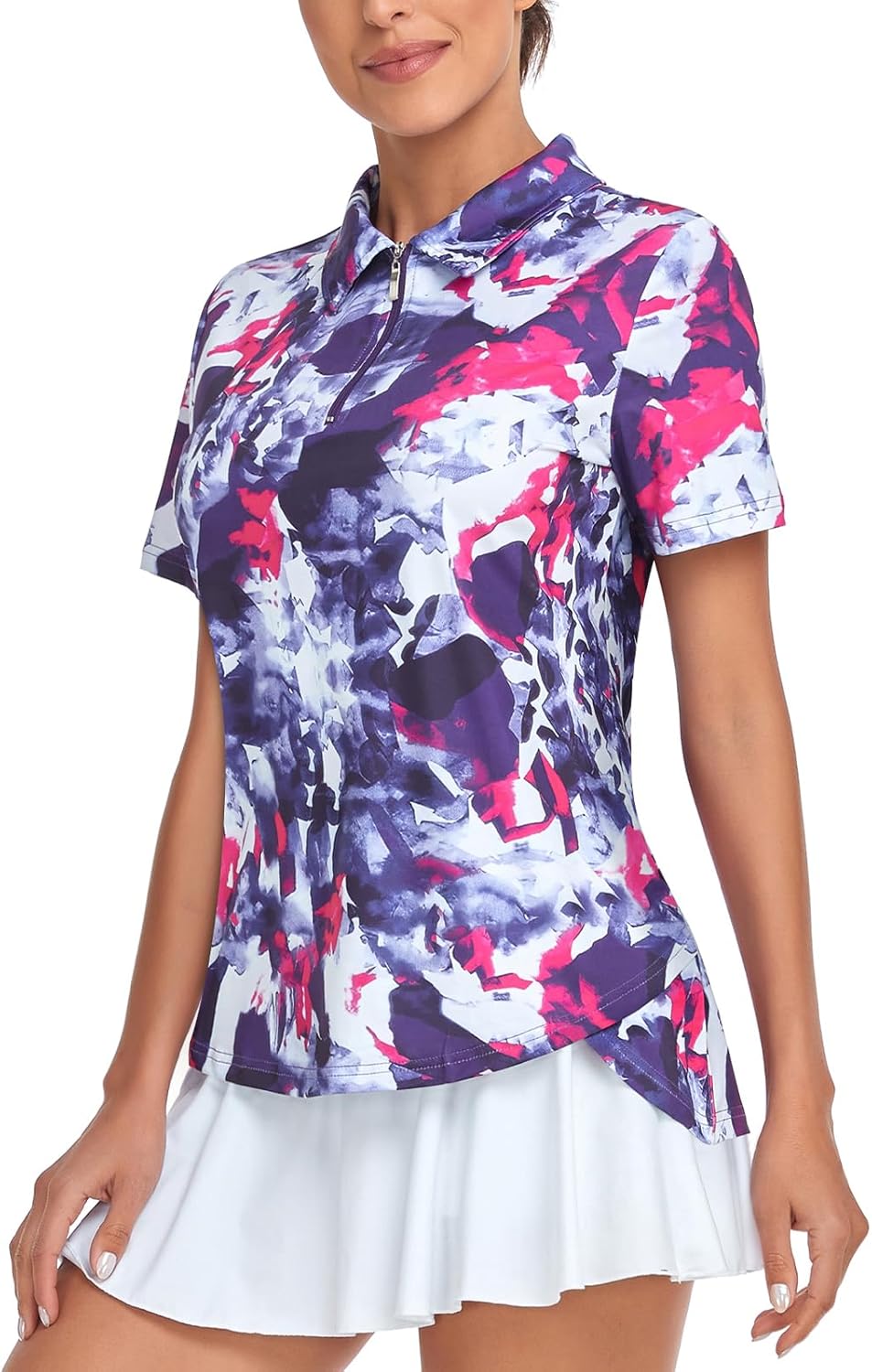 Women's Golf Polo Shirts Short Sleeve Quarter Zip Pullover Moisture Wicking Workout Tops