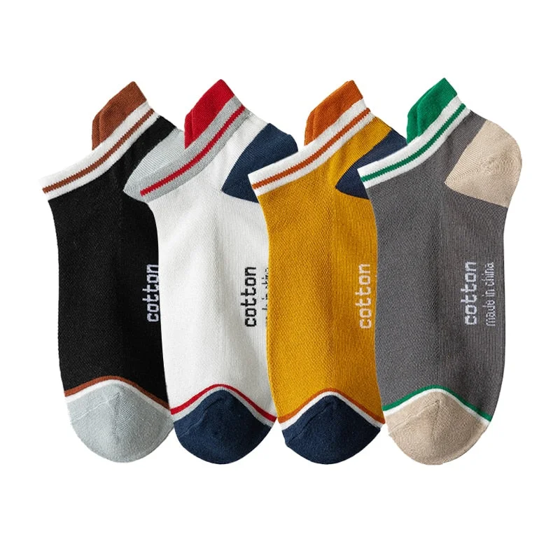 4 Pairs Men Cotton Socks Breathable Four Seasons Fashion Ankle Sock High Heel Wear Mesh Strong Elasticity Sweat funny street