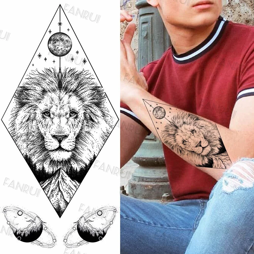 Black Gun Tattoos Sticker For Men Women Arm Art Temporary Tattoos Realistic Fake Flower Lion Tiger Tatoos Decal Cool Warrior DIY