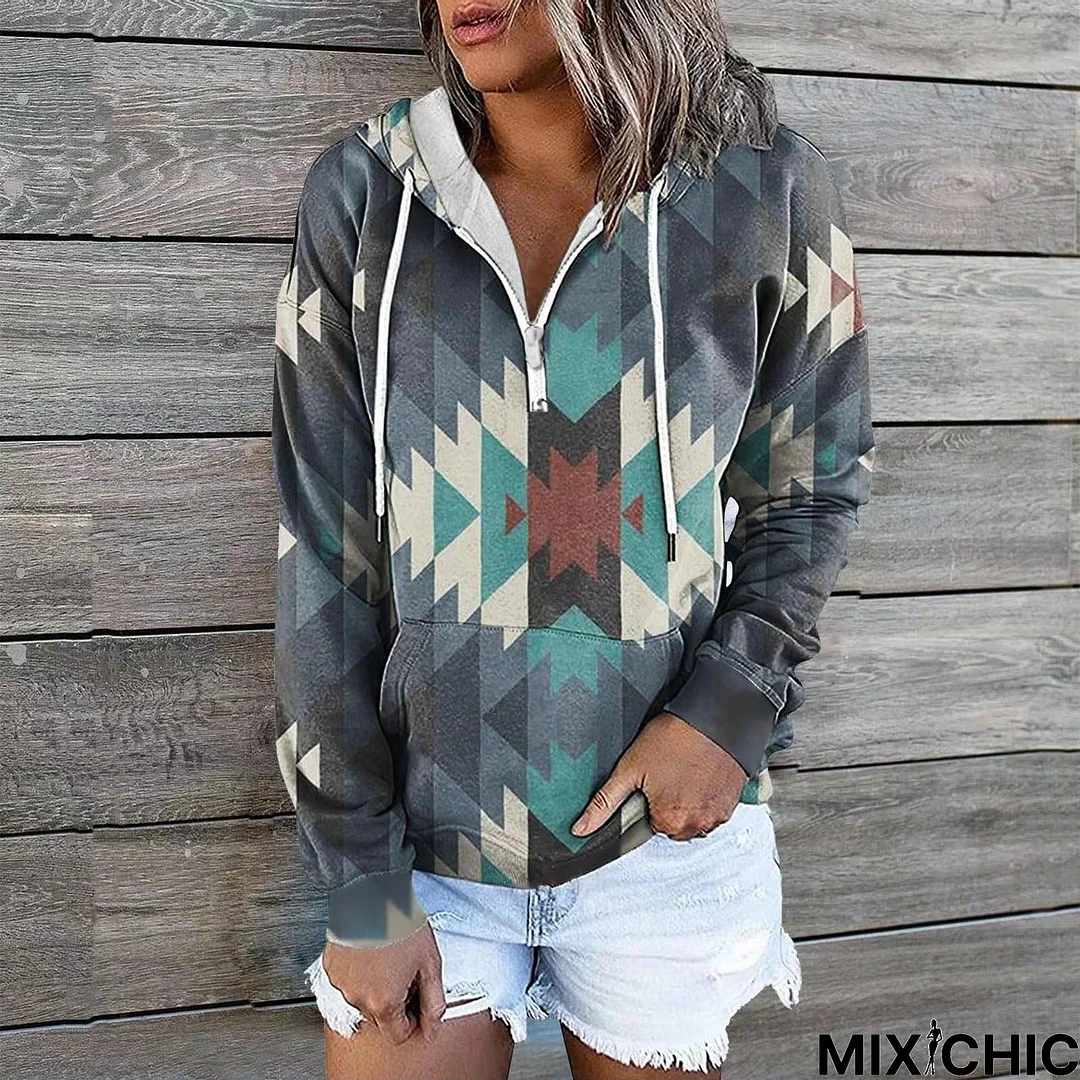 Glamorous Women's Zipper Ethnic Hoodie Coat Top