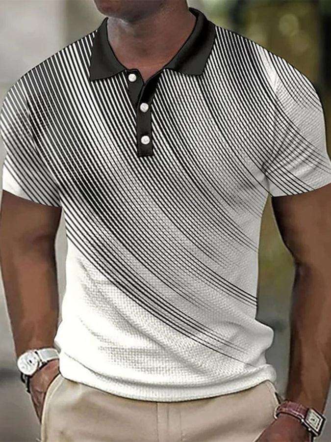 Printed Lapel Pullover Casual Polo Shirt
