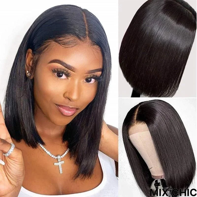 Female Short Straight Hair Mid-Point Black Bob Headgear