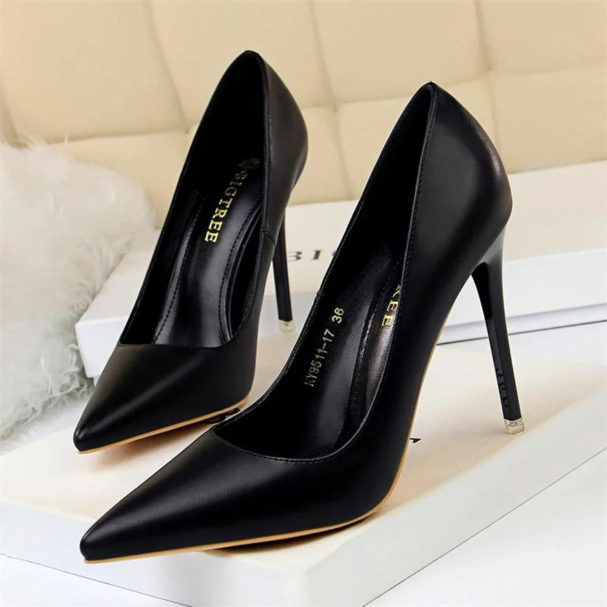 BIGTREE Soft Leather Shallow Fashion Women's High Heels Shoes Candy Colors Pointed Toe Women Pumps Show Thin Female Office Shoe