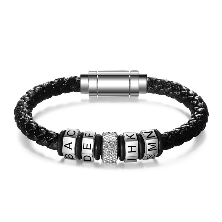 Men's Personalized Letter Cube 4 Beads Bracelet, 6 Sided Engraved Bracelet with Letter Beads