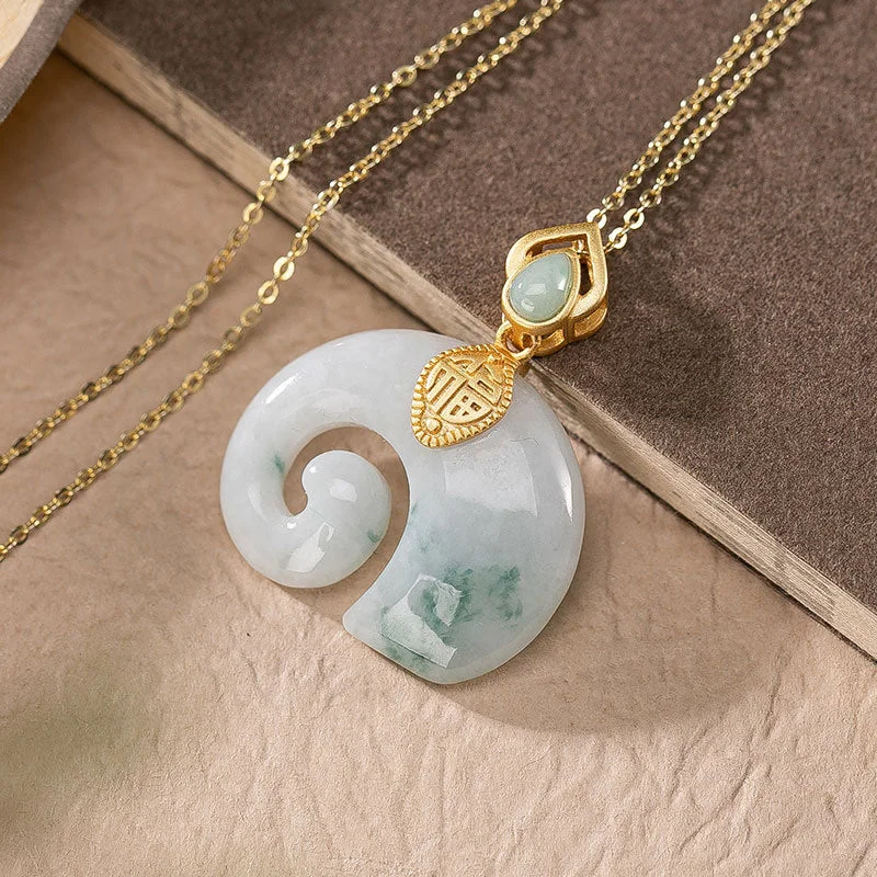 925 Sterling Silver Jade Elephant Abundance Necklace Pendant