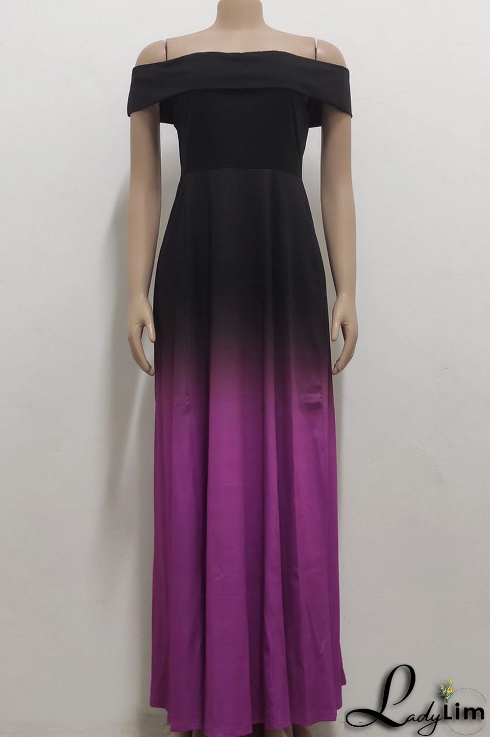 Purple Casual Gradual Change Print Patchwork Off the Shoulder A Line Dresses