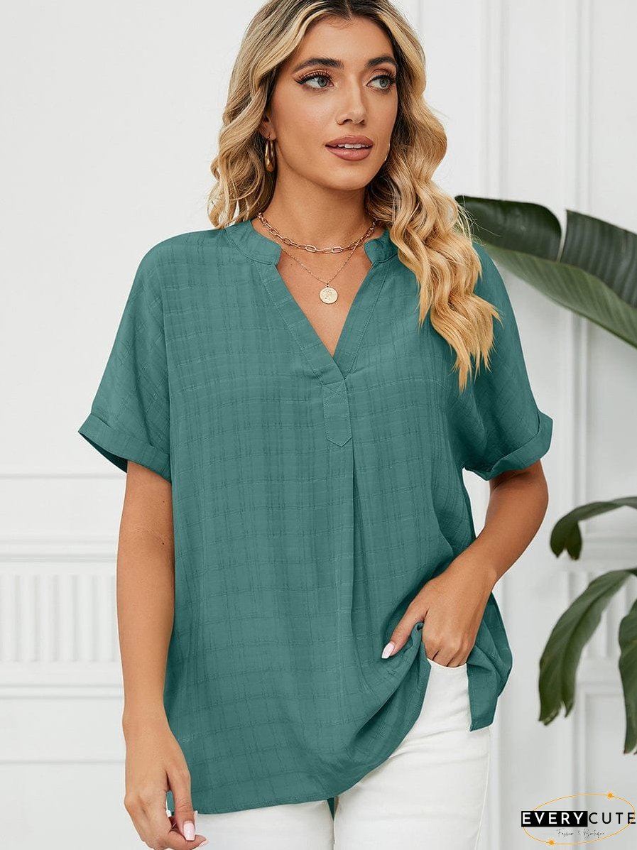 Solid V-Neck Loose Short Sleeve T-Shirt