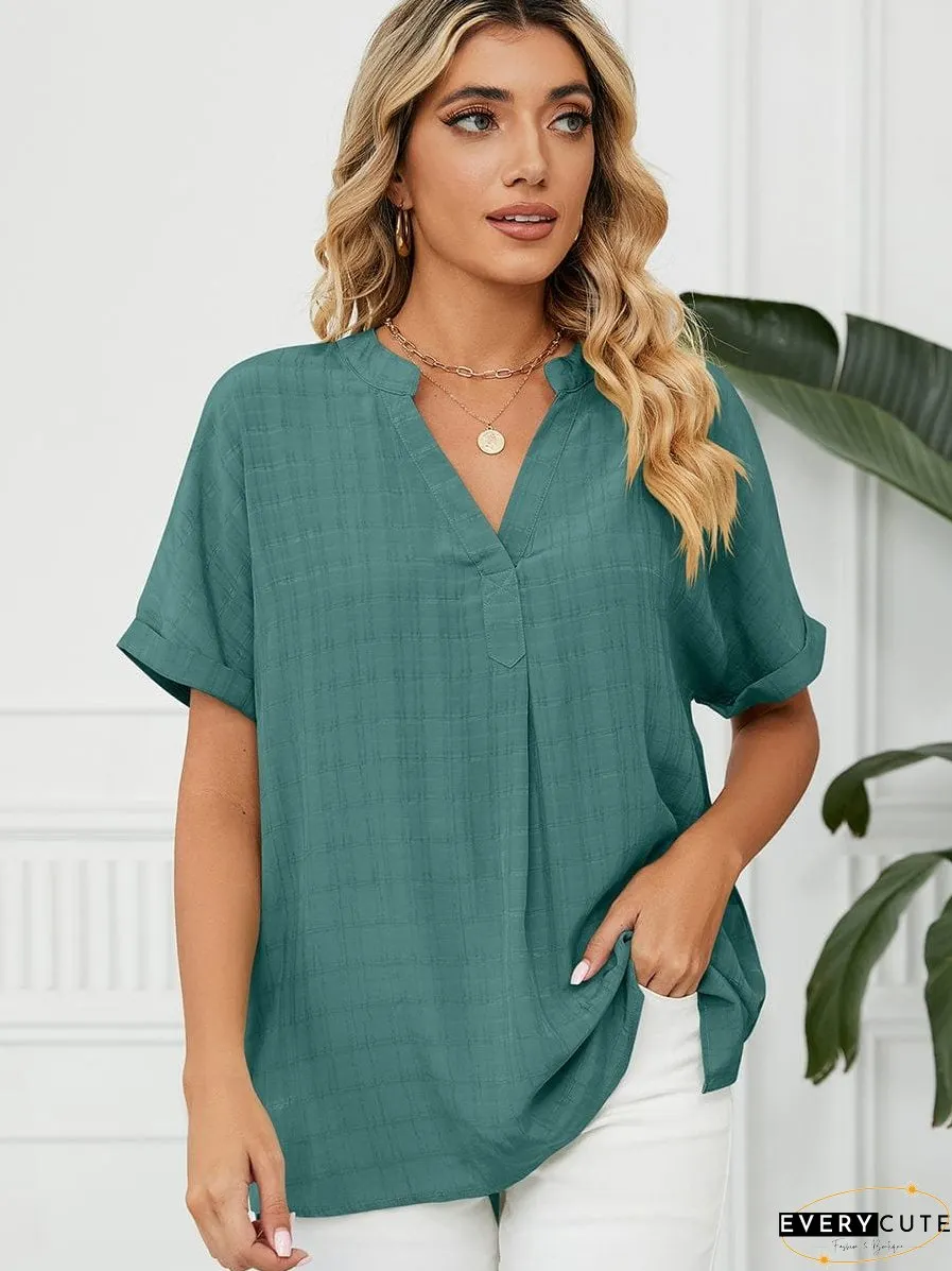 Solid V-Neck Loose Short Sleeve T-Shirt