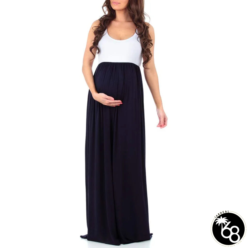 Women's Polyester O-Neck Sleeveless Pleated Maternity Dress | 168DEAL
