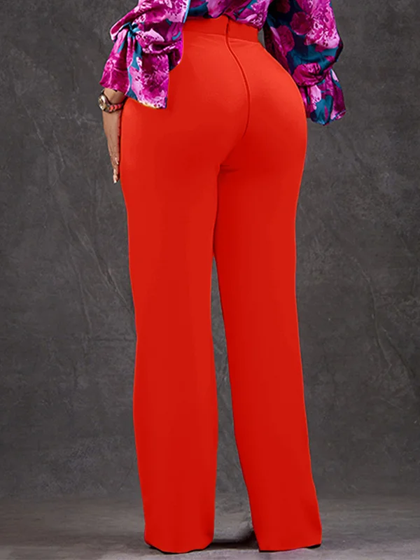 Solid Color High Waisted Plus Size Trousers Pants