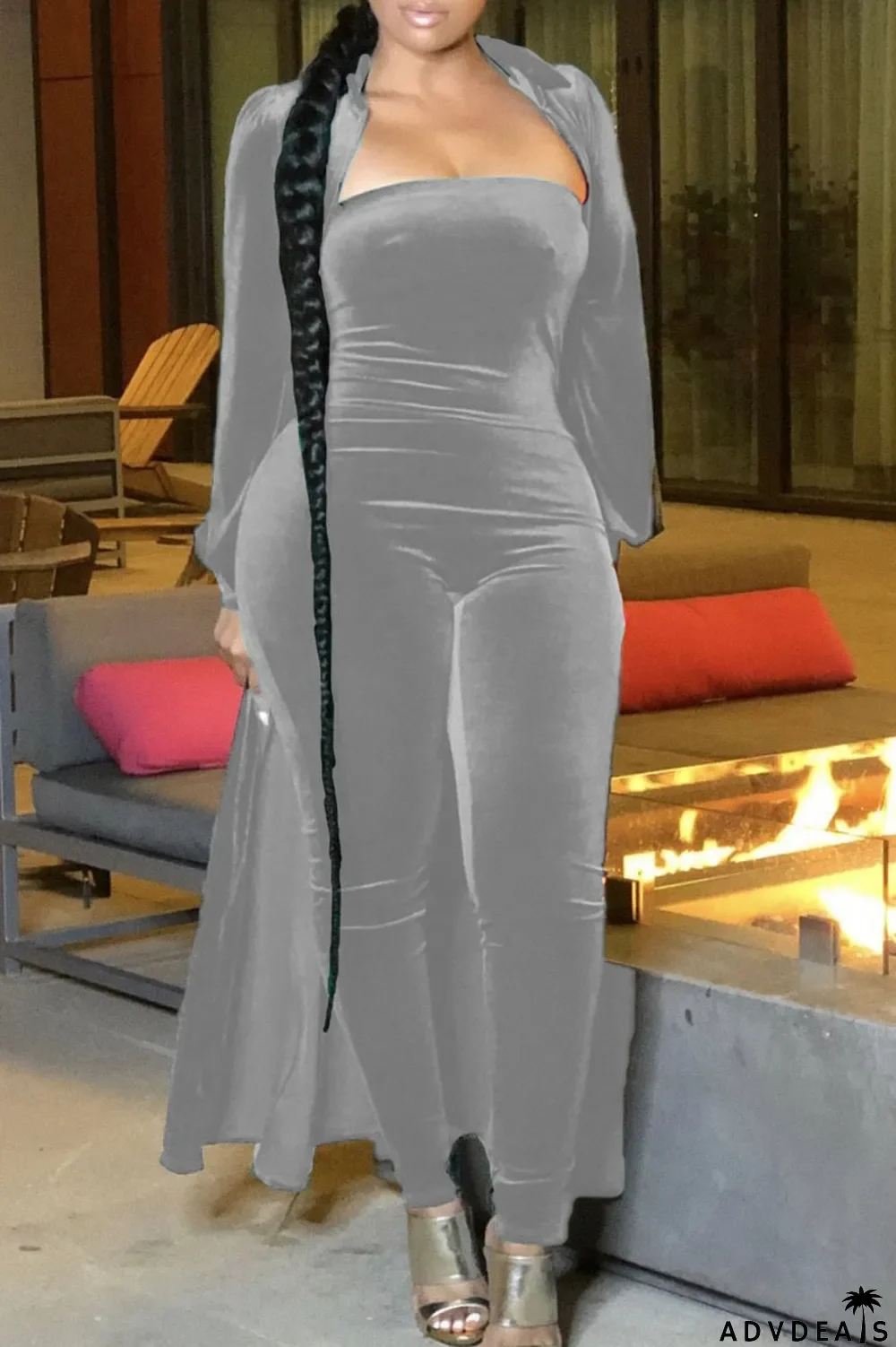 Red Casual Solid Peter Pan Collar Long Sleeve Two Pieces