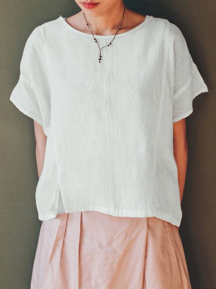 Casual Loose Cotton Short Sleeve Crew Neck T Shirt P1404507