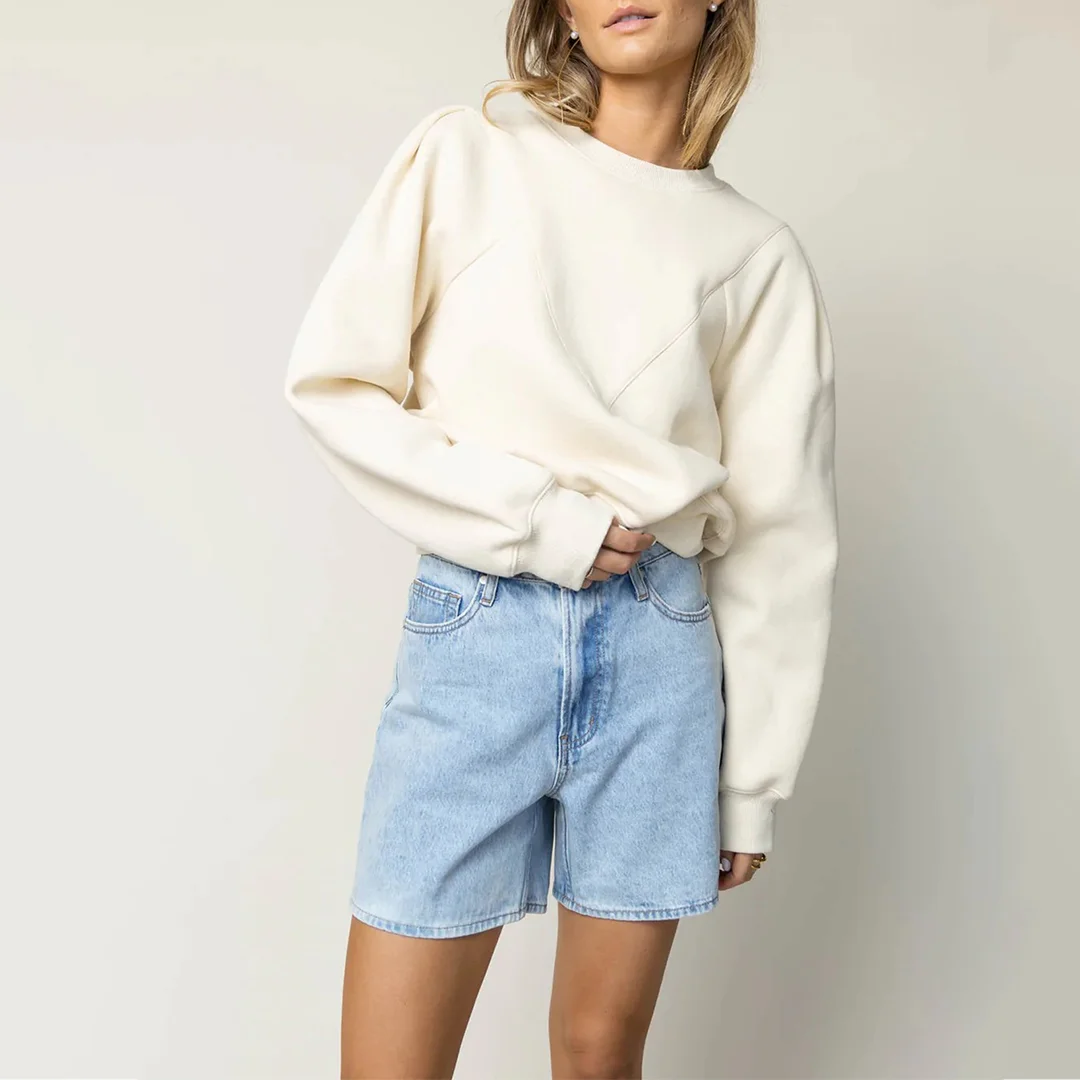Casual Crew Neck Bubble Shoulder Sweatshirt
