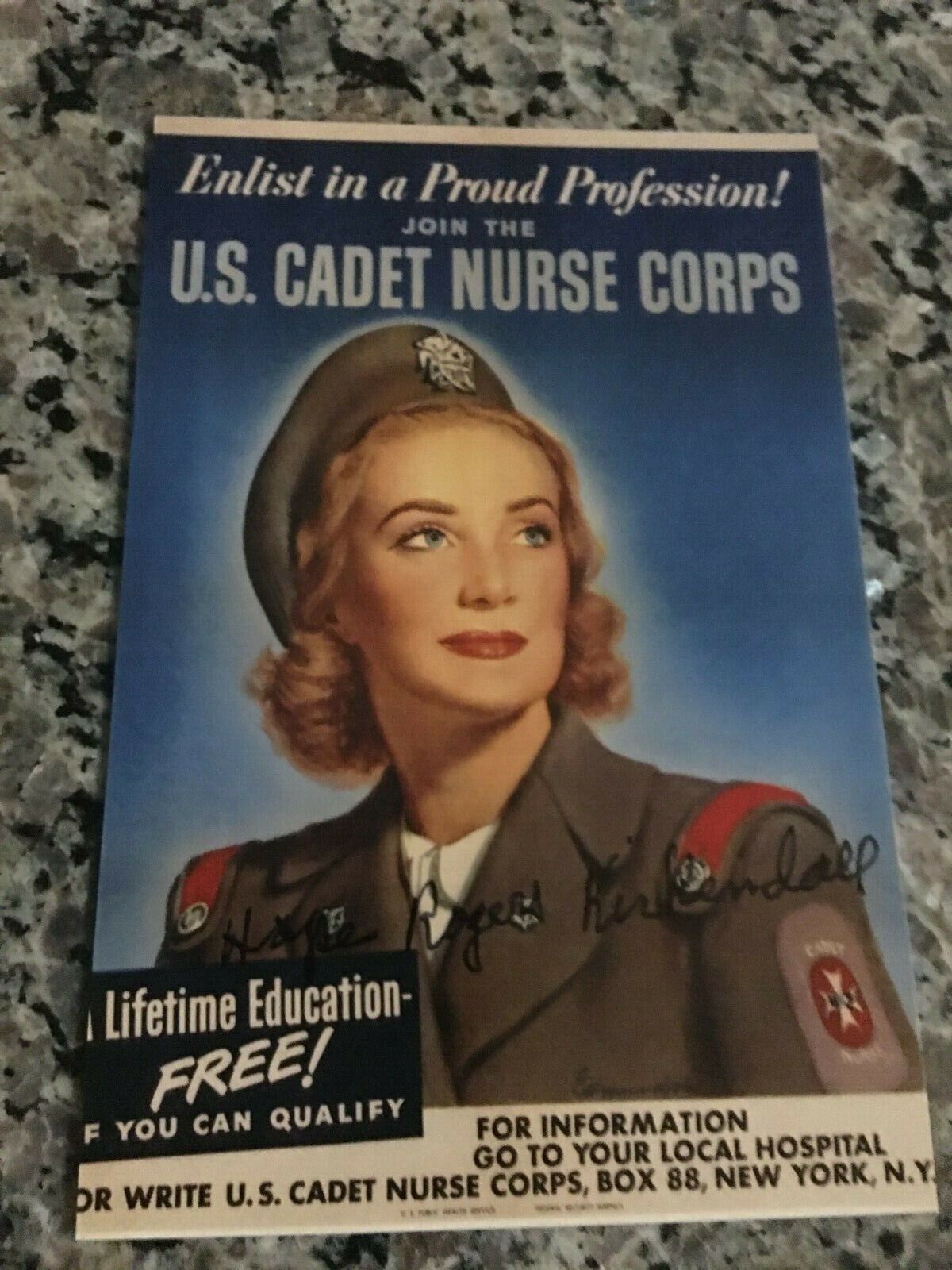 HOPE KIRKENDALL 16TH GENERAL HOSPITAL BATTLE OF THE BULGE NURSE SIGNED Photo Poster painting