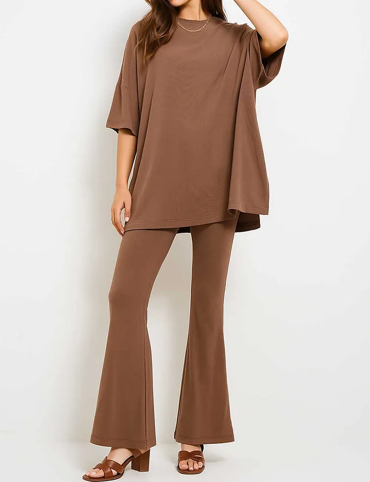 Ladie Long Sleeves Bell Leg Top & Pants 2PCS Set