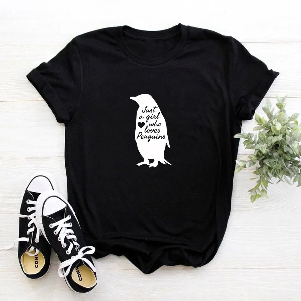 Penguin Shirt Penguin Gift Animal Zoo Aquarium Gift Penguin Lover Print Just A Girl Who Loves Penguins t shirt Women tees tops