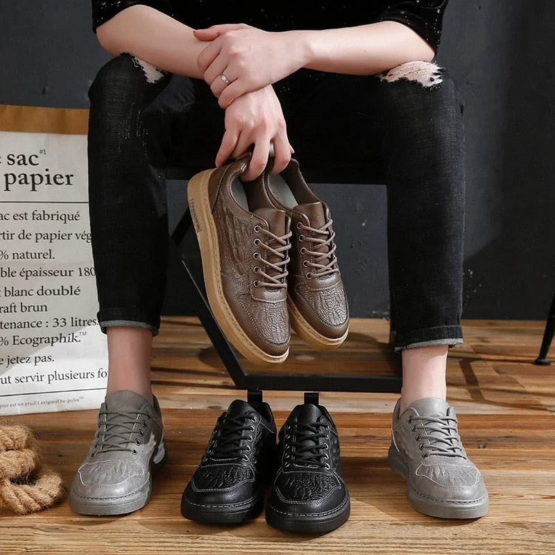 Fashion Men's Leather Casual Shoes Brand Designers Flats Black Sneakers Cozy Business Shoes for Men Casual Footwear Board Shoes