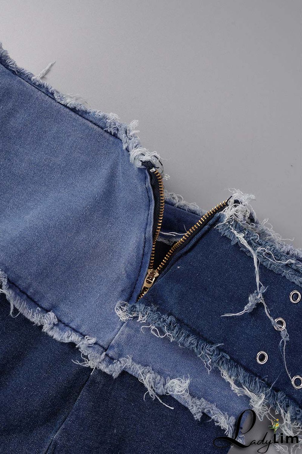 Blue Sexy Street Solid Make Old Patchwork Strapless Sleeveless Two Pieces