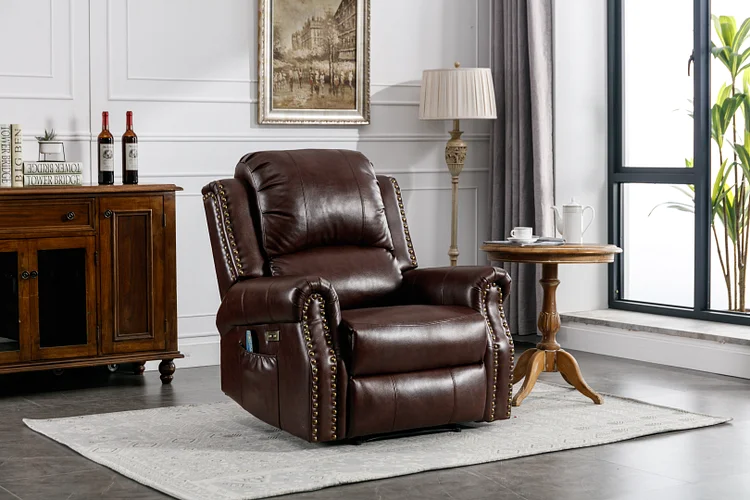 Bestier PU Leather Recliner Chair, Classic Single Reclining Chair with Comfortable Armrest and Backrest, Brown