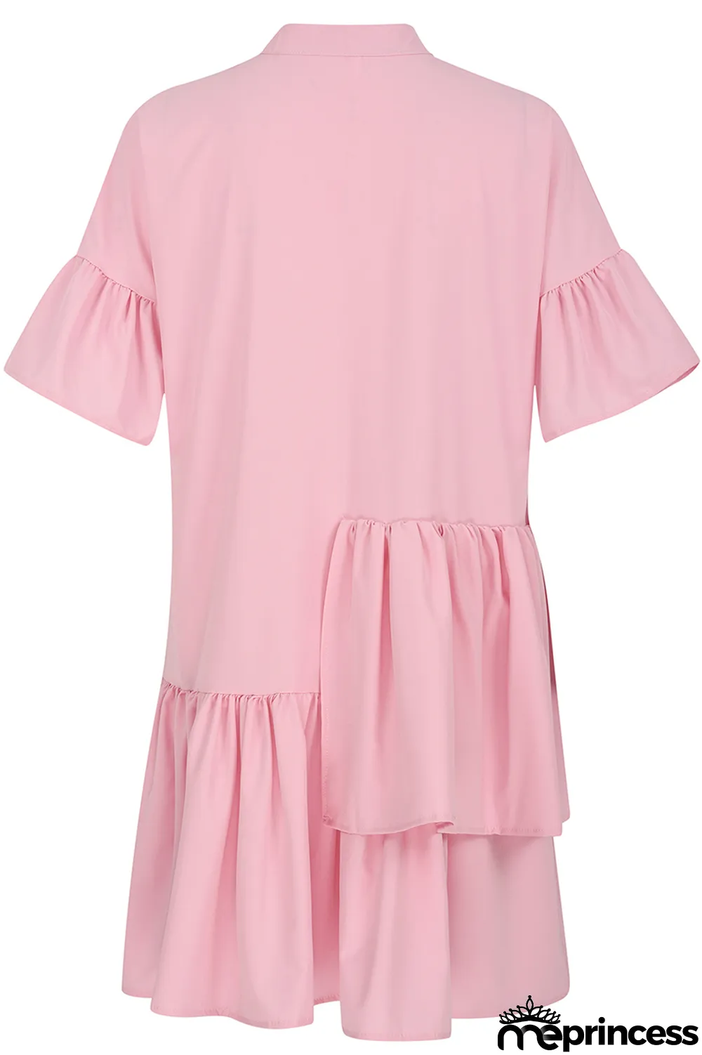 White Casual Solid Flounce Mandarin Collar Cake Skirt Dresses