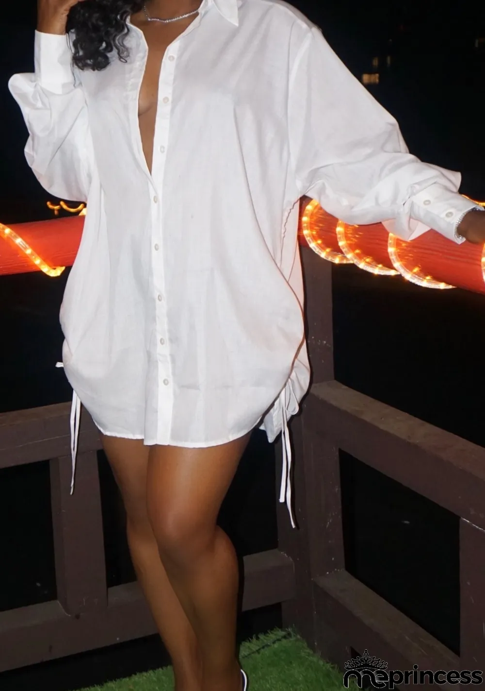 Autumn Casual White Lace Up Long Sleeve Long Shirt