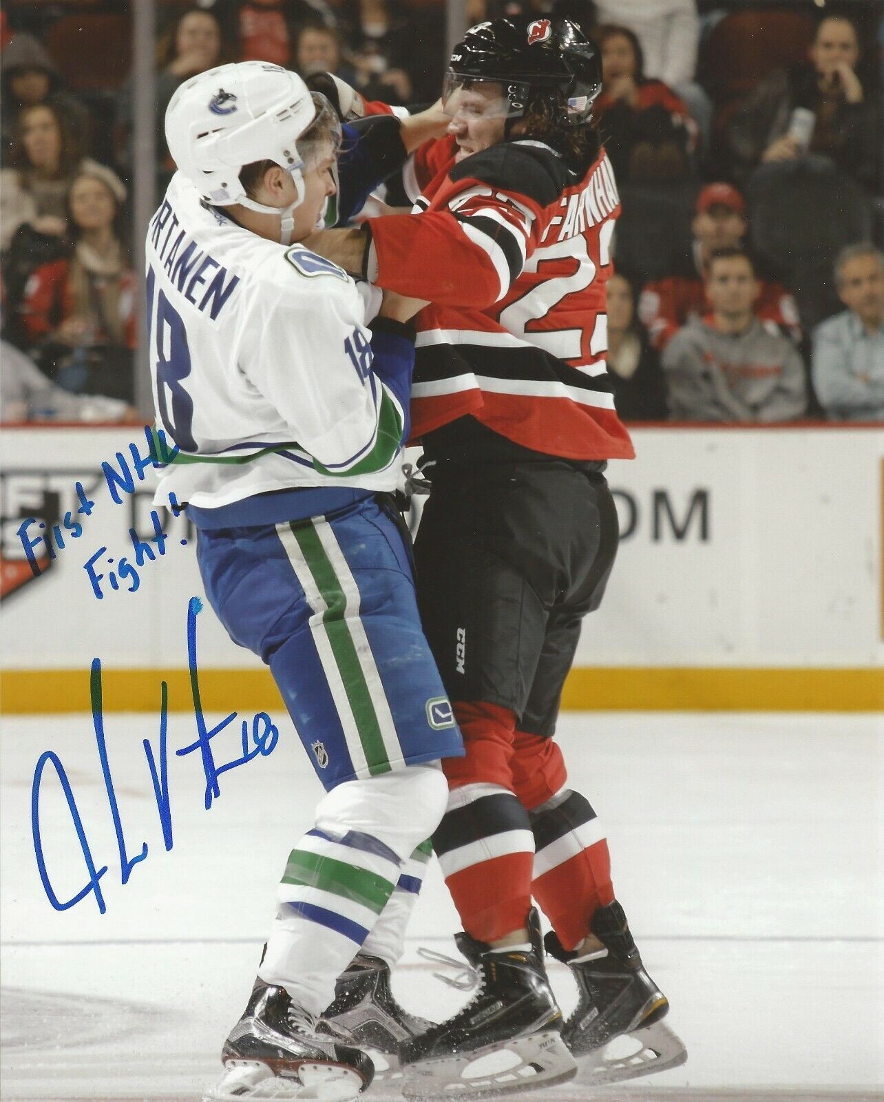 JAKE VIRTANEN SIGNED VANCOUVER CANUCKS 8x10 Photo Poster painting #3 with PROOF-FIRST NHL FIGHT