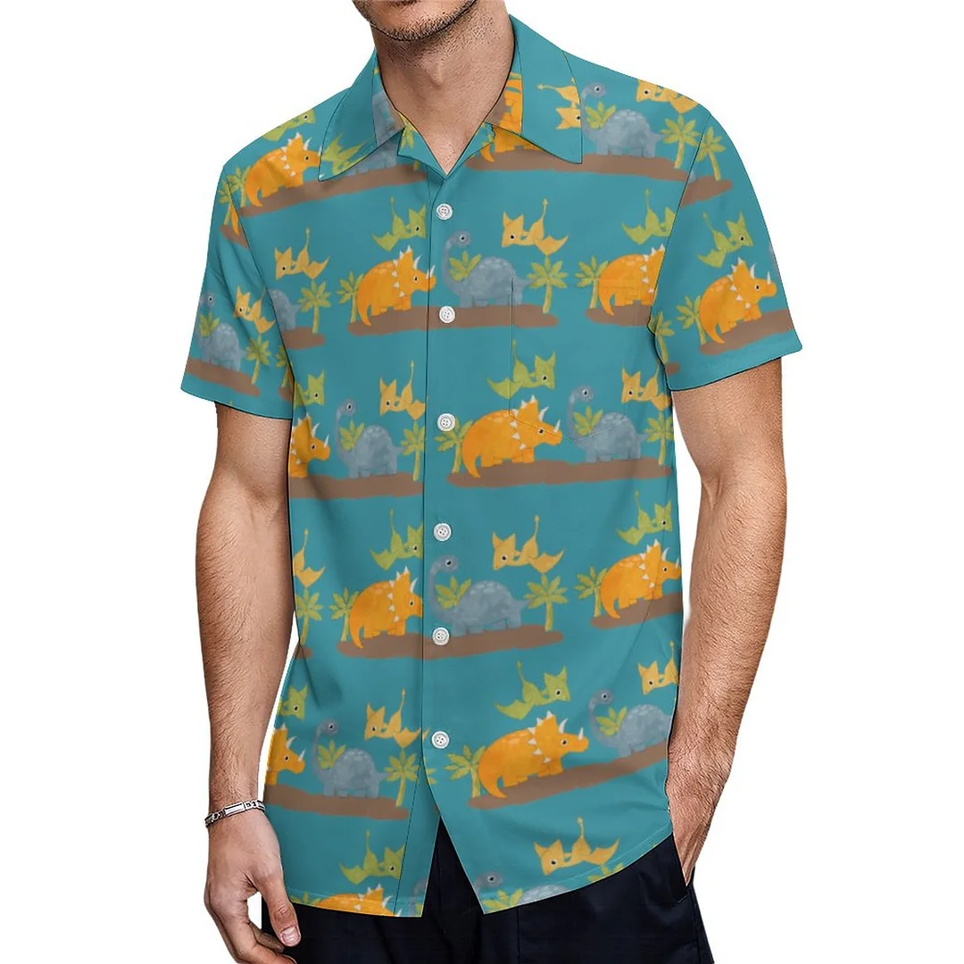 Short Sleeve Dinosaurs Prehistoric Wildlife Hawaiian Shirt Mens Button Down Plus Size Tropical Hawaii Beach Shirts