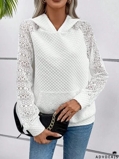 Lace Openwork Kangaroo Pocket Hoodie