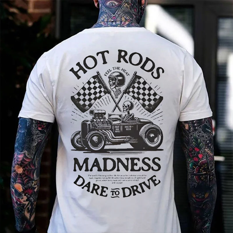HOT RODS MADNESS Skeleton Classic Car Print Men's T-shirt