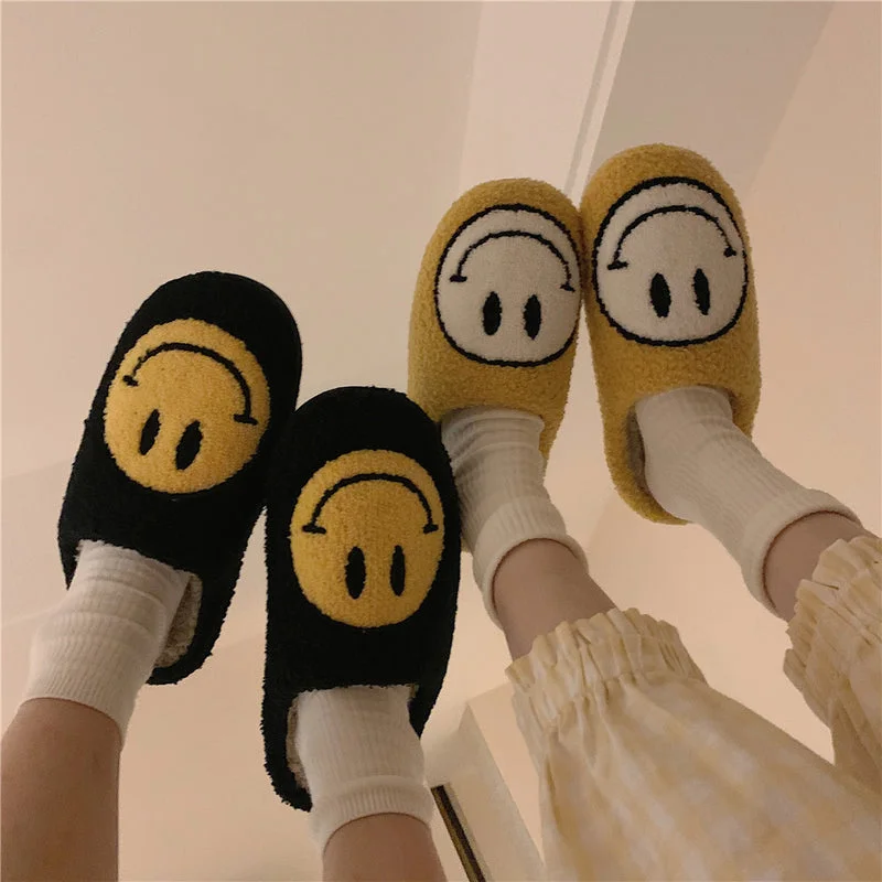 Fluffy Slippers- Drew Smiley Face