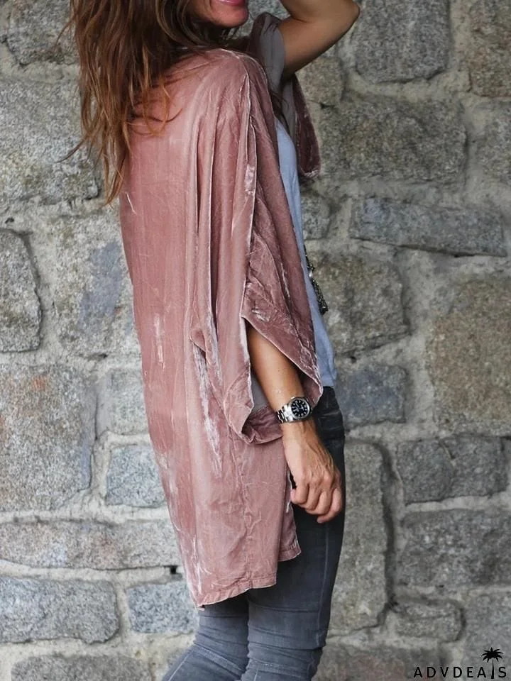 Pink Women'S Retro Velvet Pink Long-Sleeved Coat