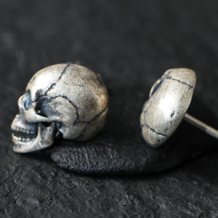 925 Silver Punk Half Skull Stud Earrings