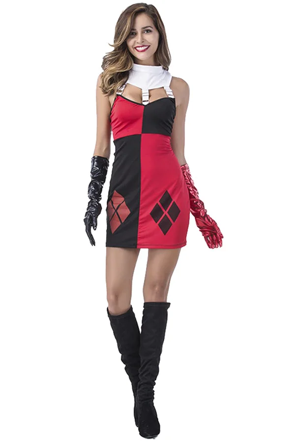 Argyle Black and Red Harley Quinn Fancy Dress Halloween Costume-elleschic