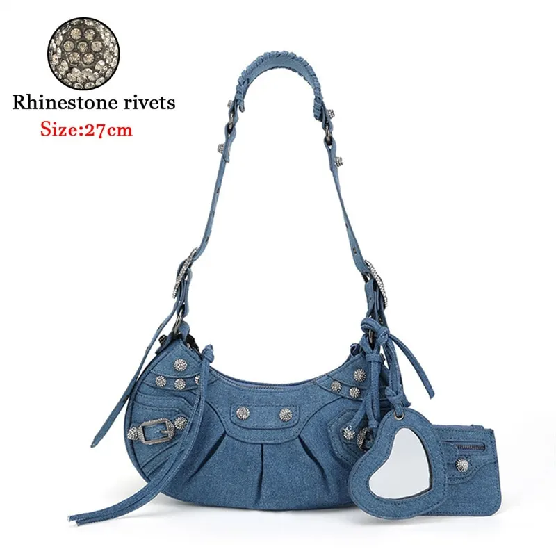 Bag New 2023 Black Gothic White Fashion Black Pink Rivets Crossbody Shoulder Bags Purse Women Underarm Bags  Motorcycle Bag