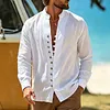 Men's Linen Long Sleeve Button Down Shirt Summer Casual Beachwear Lightweight Breathable White Collar Top by Inlyline