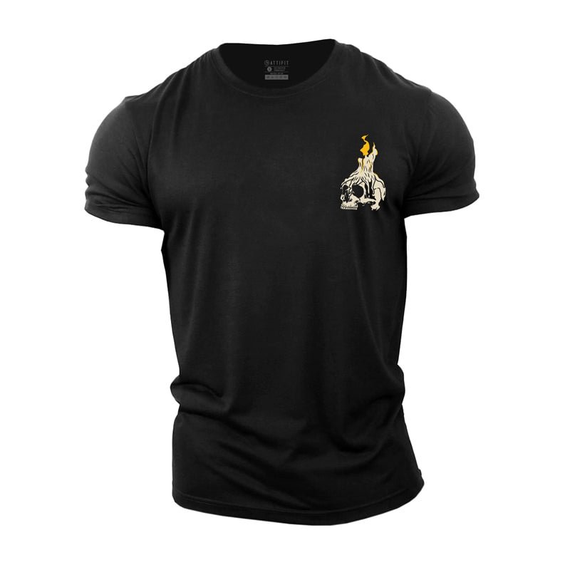 Cotton Skull Candle Graphic Men's T-shirts tacday