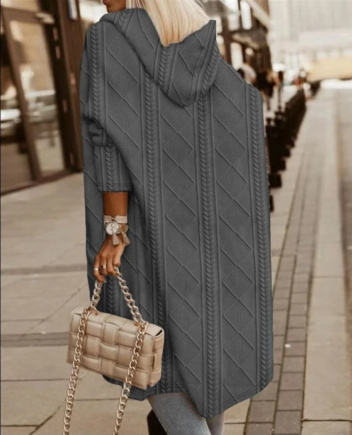 Uveng Twisted Texture Hooded Mid-length Trench Coats