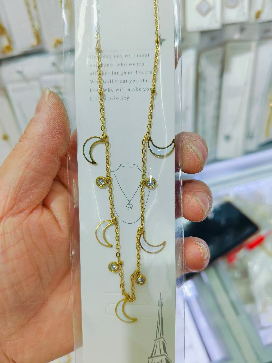 Moon + Round Diamonds Accessories Necklace