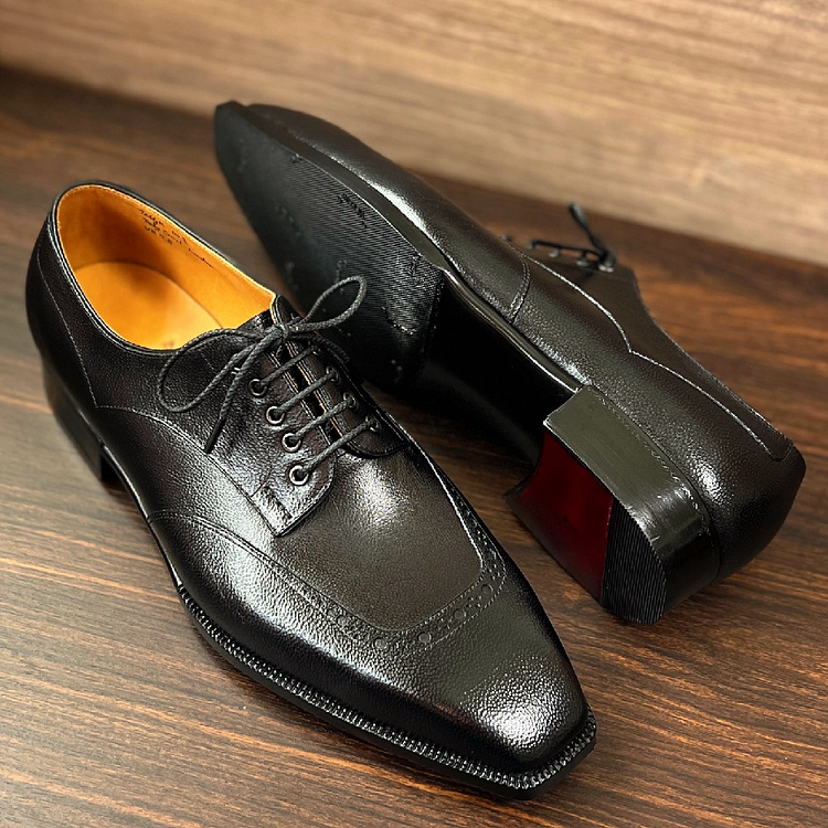 Genuine Leather Handmade Square Toe Lace-up Casual Leather Shoes