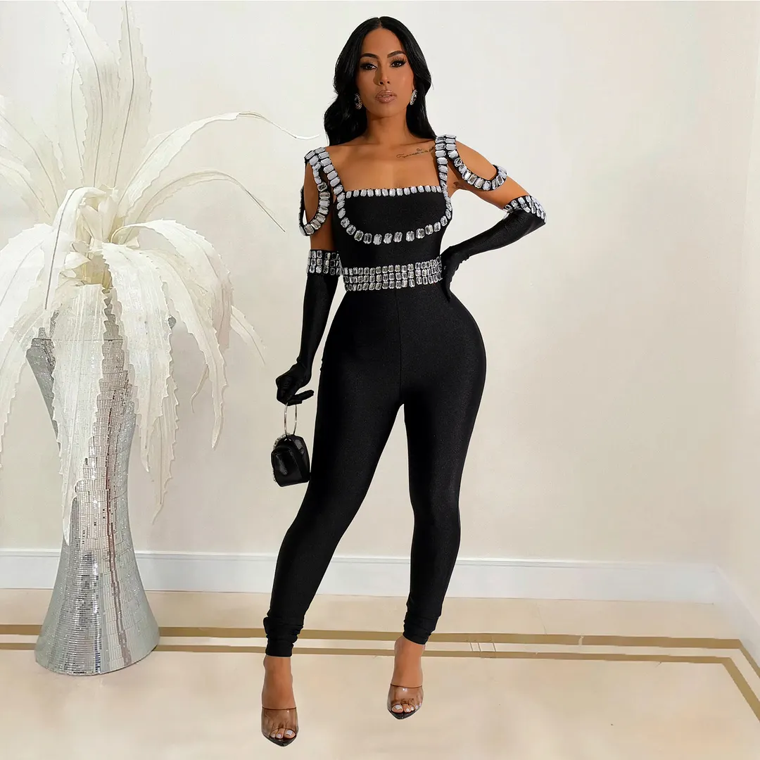 Churchf Churchf Fashion Women's New Sling Hot Drill Long Jumpsuit