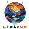 (18.5cm)DIY Acrylic Jigsaw Puzzle Window Hanging with Hanging Chain DIY Stained Glass Decoration Round Window Puzzle Decor for DIY Craft Project (Sunrise)
