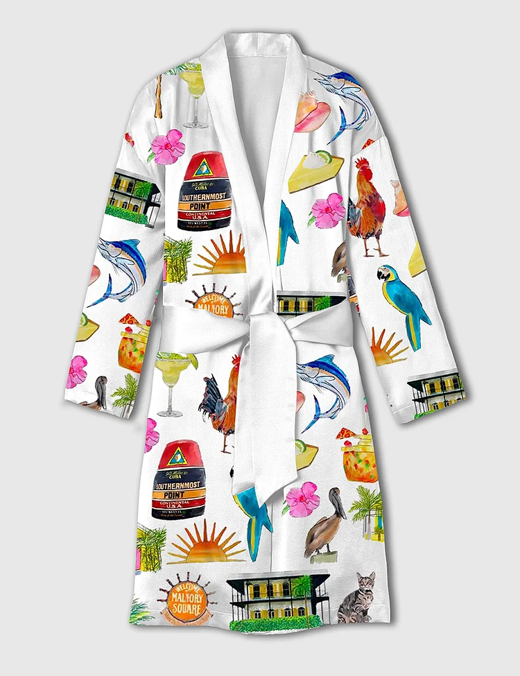 Women's Key West Florida Travel Satin Bathrobe 