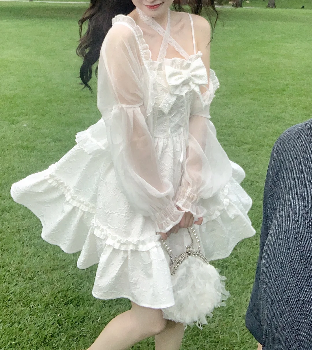 Cream White Soft French Cute Dress/Cardigan Coat SP17594