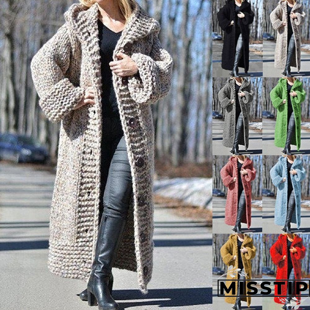 New Fashion Women Autumn Winter Long Sleeve Knitted Cardigan Coat Casual Streetwear Hooded Sweater Coat Plus Size