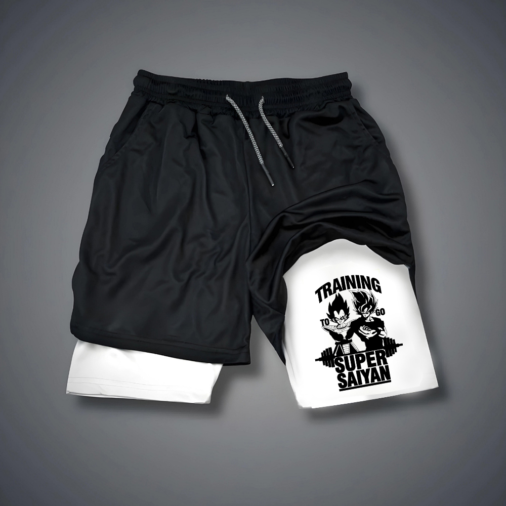Men's Anime Print Double Layer Gym Shorts