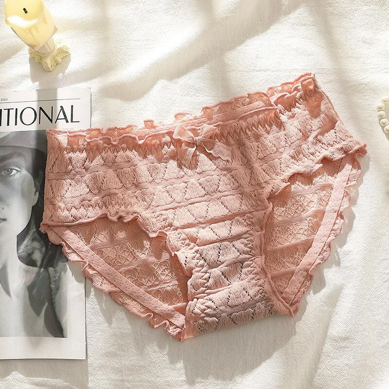 French Sexy Panties Plus Size Women's Cotton Underwear Girls Fashion Comfort Briefs Sexy Lace Underpants Female Bow Lingerie