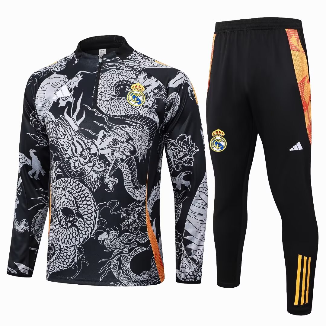 24/25 Real Madrid Half-Pull Training Kit Black Football Thai Quality